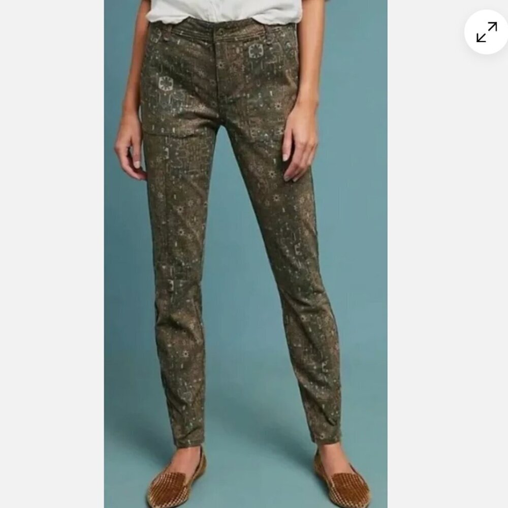 Anthropologie | Aztec High Rise Skinny Jeans | Green & Brown |‎ Size 25